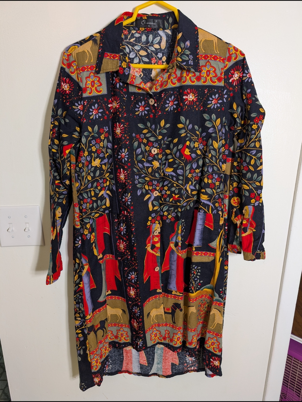 Vintage Black Floral & Multi-Color Midi Dress